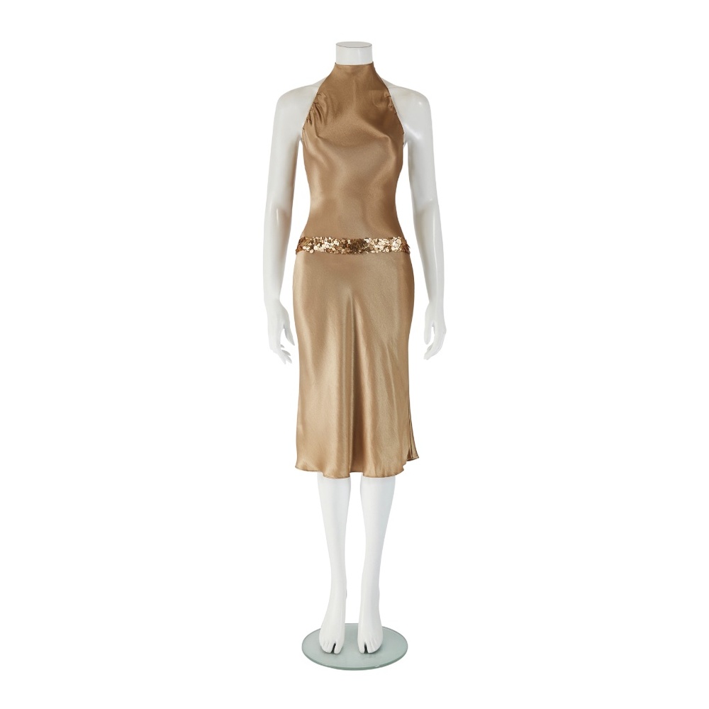 Vera Wang 2000s Gold Sequin Halter Neck Dress - Picture 2 of 5